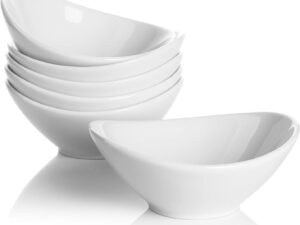 5 Inch Porcelain Small Bowls Set, 6 Ounce small serving bowls for Dessert, Ice Cream, Snack, Dipping, Side Dishes, Microwave & Dishwasher Safe- White