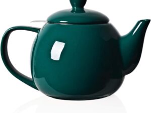 Porcelain Teapot with Removable Stainless Steel Infuser,Microwave & Dishwasher Safe Tea Pots for Loose Tea,Tea Infuser Pots for Chrismas Women Gift (30oz Jade)