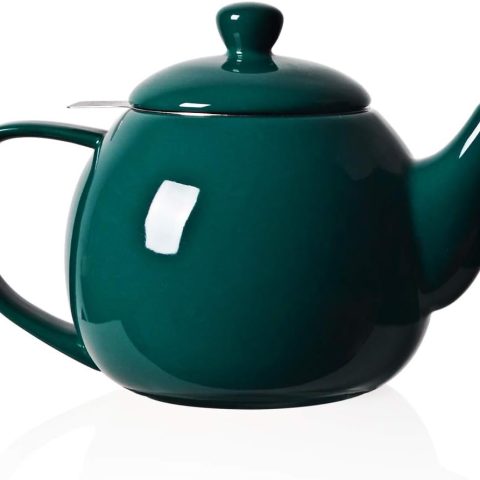 Porcelain Teapot with Removable Stainless Steel Infuser,Microwave & Dishwasher Safe Tea Pots for Loose Tea,Tea Infuser Pots for Chrismas Women Gift (30oz Jade)