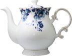 Ceramic Flower Teapot Coffee Pot Water Pot Porcelain Gift Large 5.5 Cups (1, Blue and White)