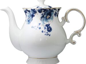 Ceramic Flower Teapot Coffee Pot Water Pot Porcelain Gift Large 5.5 Cups (1, Blue and White)