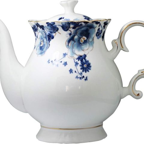 Ceramic Flower Teapot Coffee Pot Water Pot Porcelain Gift Large 5.5 Cups (1, Blue and White)