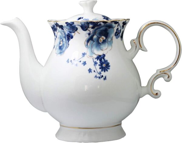 Ceramic Flower Teapot Coffee Pot Water Pot Porcelain Gift Large 5.5 Cups (1, Blue and White)