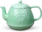 Teapot, Porcelain Tea Pot with Infuser and Lid, Blooming & Loose Leaf Ceramic Teapot, 37 Ounce, Light Green