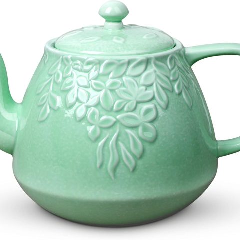 Teapot, Porcelain Tea Pot with Infuser and Lid, Blooming & Loose Leaf Ceramic Teapot, 37 Ounce, Light Green