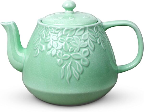 Teapot, Porcelain Tea Pot with Infuser and Lid, Blooming & Loose Leaf Ceramic Teapot, 37 Ounce, Light Green
