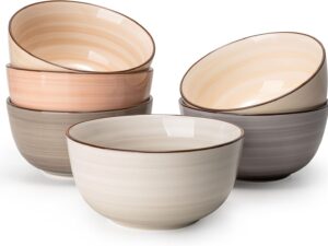 20 Oz Porcelain Cereal Bowls - Multicolor Set of 6, Dishwasher Safe, for Soup, Salad, Rice, Kitchen Decor