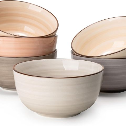 20 Oz Porcelain Cereal Bowls - Multicolor Set of 6, Dishwasher Safe, for Soup, Salad, Rice, Kitchen Decor
