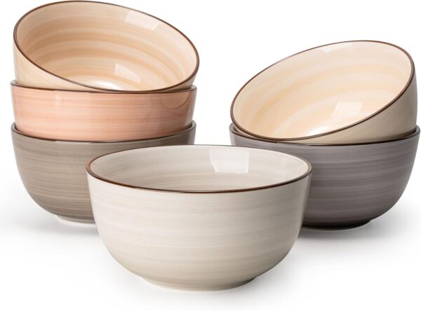 20 Oz Porcelain Cereal Bowls - Multicolor Set of 6, Dishwasher Safe, for Soup, Salad, Rice, Kitchen Decor