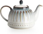Ceramic Teapot, Beaded Retro Flower Glaze, 1100ml/37 oz Large Tea Pot for Loose Tea or Bags, Enough for 4 Cups, Nebula Blue