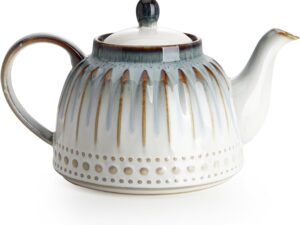 Ceramic Teapot, Beaded Retro Flower Glaze, 1100ml/37 oz Large Tea Pot for Loose Tea or Bags, Enough for 4 Cups, Nebula Blue