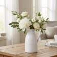 Farmhouse Pitcher Vase for Flowers- Ceramic Pitcher White Flower Vase for Your Kitchen/Home Decor/Office/Living Room/Bookshelf/Mantel/-White