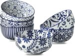 Cereal Bowls, 28 Ounce Ceramic Soup Bowls Set of 6, Large Bowl Set for Rice Salad Fruit Dessert Oatmeal Snack Ice Cream,Microwave & Dishwasher Safe, Bohemian Blue & White