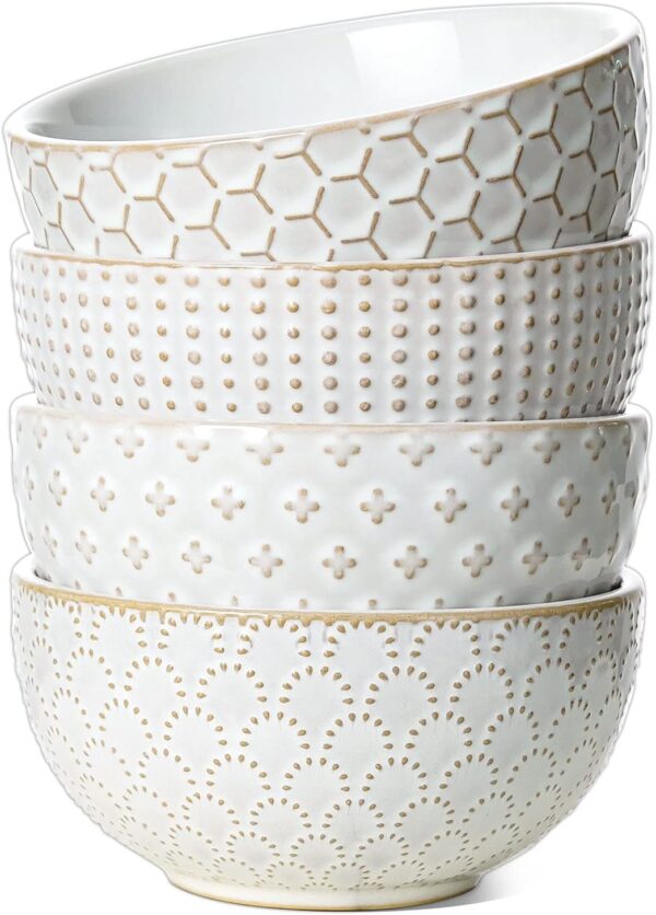 Small Bowls 12 OZ, Ice Cream Bowl, Ceramic Embossment Stoneware Bowl, Bowls Set for Dessert, Fruits, Side Dishes, Suit For Housewarming - 4.5 Inch, Set of 4, Arctic white