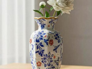 9.5 Inch Vintage Ceramic Vase Chinoiserie Blue and White Flower Vase Porcelain Decorative Antique for Living Room Kitchen Bedroom Decor Table Centerpiece
