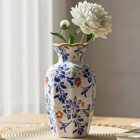 9.5 Inch Vintage Ceramic Vase Chinoiserie Blue and White Flower Vase Porcelain Decorative Antique for Living Room Kitchen Bedroom Decor Table Centerpiece