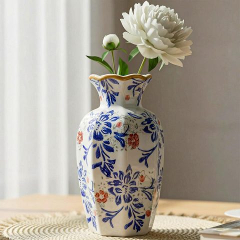 9.5 Inch Vintage Ceramic Vase Chinoiserie Blue and White Flower Vase Porcelain Decorative Antique for Living Room Kitchen Bedroom Decor Table Centerpiece