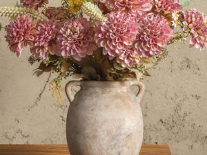 Ceramic Flower Vase 7.6 inch Farmhouse Rustic Vase Decorative Pottery Terracotta Vases for Home Decor Table Mantle Fireplace Living Room Bathroom Wedding Centerpiece (Whitewashed)
