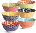 Ceramic Cereal Bowls, 23 Oz Colorful Soup Bowls, Deep Porcelain Bowl Set for Salad, Dessert, Pasta, Ice Cream,Set of 6