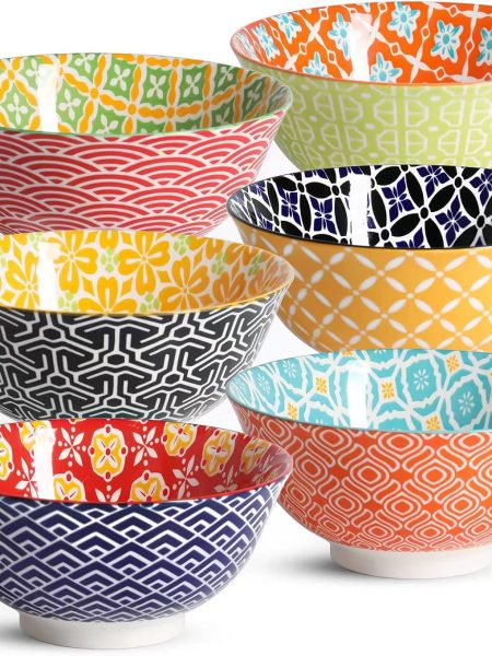 Ceramic Cereal Bowls, 23 Oz Colorful Soup Bowls, Deep Porcelain Bowl Set for Salad, Dessert, Pasta, Ice Cream,Set of 6