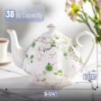 Floral Tea Pot, Porcelain Teapot, 38 oz, Floral Teapot, Bone China Teapot for Tea Set