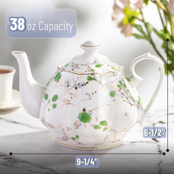 Floral Tea Pot, Porcelain Teapot, 38 oz, Floral Teapot, Bone China Teapot for Tea Set