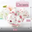 Floral Tea Pot with Gift Box, 38 oz, White with Pink Roses & Gold Trim, Porcelain Teapot Ceramic, Dishwasher Safe
